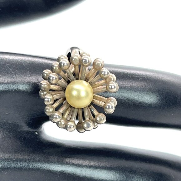VTG Beau Sterling Silver Faux Pearl Sputnik Starburst Ring Mid Century Size 6.25 - Picture 2 of 9